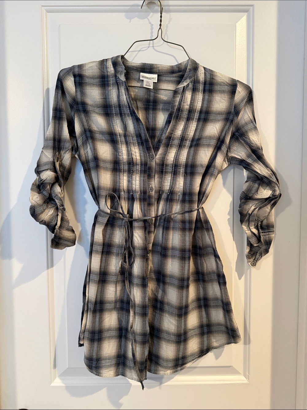 Motherhood Black & Blue Plaid Tie-Waist Tunic